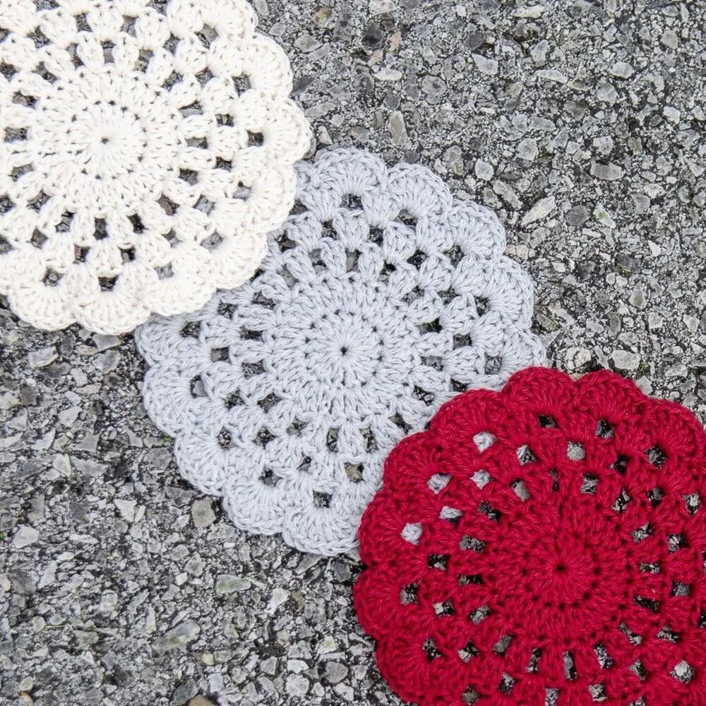 3pc Crochet Dishcloths Handmade Round Cotton Wash Cloths Kitchen Coasters Set